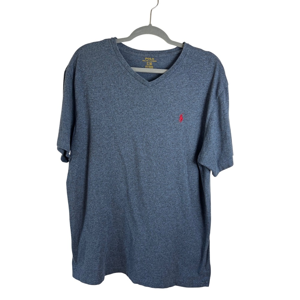 Polo Ralph Lauren Blue V-Neck TShirt Size Large Casual‎ Preppy Short Sleeve